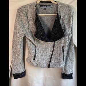 Off white & black cotton blend moto style cardigan